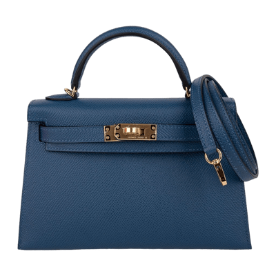 Herm&egrave;s Kelly 20 cm Epsom Sellier Bleu Marine Gold Hardware