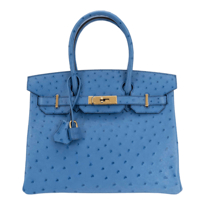 Herm&egrave;s Birkin 30 cm Autruche Bleu Mykonos Gold Hardware