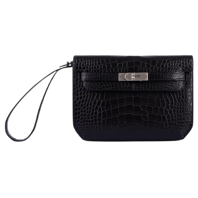 Herm&egrave;s Kelly Depeches 25 Mississippiensis Alligator Matte Noir Palladium Hardware