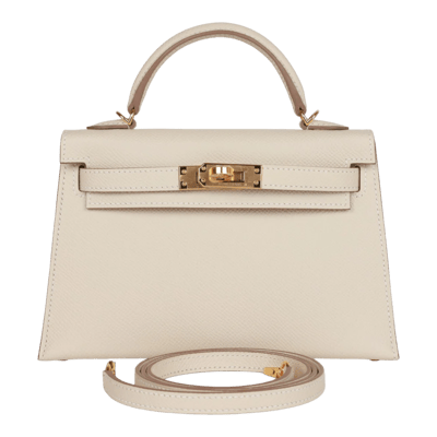 Herm&egrave;s Kelly 20 cm Epsom Sellier Craie Gold Hardware