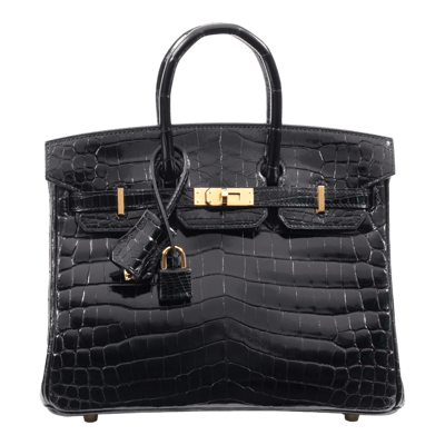 Herm&egrave;s Birkin 25 cm Crocodile Niloticus Lisse Noir Gold Hardware