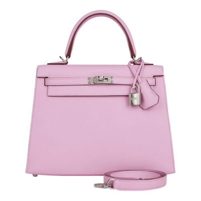 Herm&egrave;s Kelly 25 cm Epsom Sellier Mauve Sylvestre Palladium Hardware
