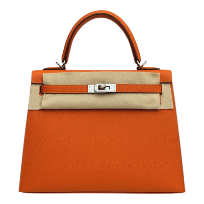 Herm&egrave;s Kelly 25 cm Epsom Sellier Orange Hermes Palladium Hardware