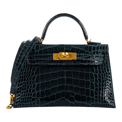 Herm&egrave;s Kelly 20 cm Sellier Mississippiensis Alligator Lisse Vert Cypr&egrave;s Gold Hardware