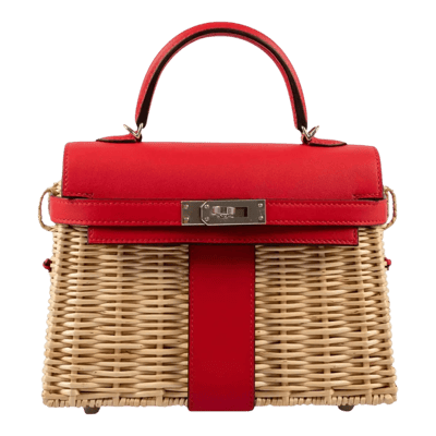 Herm&egrave;s Kelly 20 cm Picnic Swift &amp; Osier Rouge de Coeur Palladium Hardware