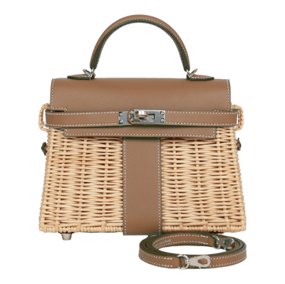 Herm&egrave;s Kelly 20 cm Picnic Swift &amp; Osier Chai Palladium Hardware