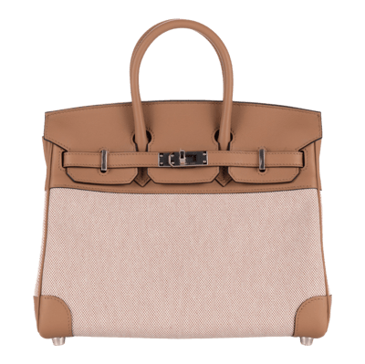 Herm&egrave;s Birkin 25 cm Toile H Ecru &amp; Swift Biscuit Palladium Hardware Limited Edition