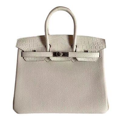 Herm&egrave;s Birkin 25 cm Touch Togo Craie &amp; Crocodile Niloticus Matte Gris B&eacute;ton Palladium Hardware