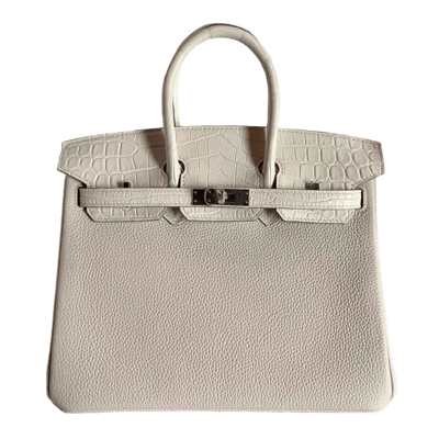 Herm&egrave;s Birkin 25 cm Touch Togo Craie &amp; Beton Niloticus Crocodile Matte Palladium Hardware