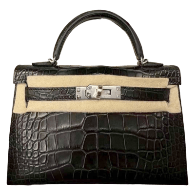 Herm&egrave;s Kelly 20 cm Sellier Mississippiensis Alligator Matte Noir Palladium Hardware