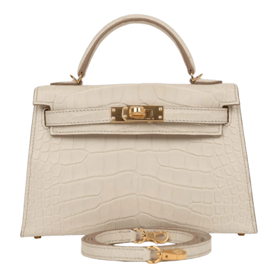 Herm&egrave;s Kelly 20 cm Sellier Mississippiensis Alligator Matte Beton Gold Hardware