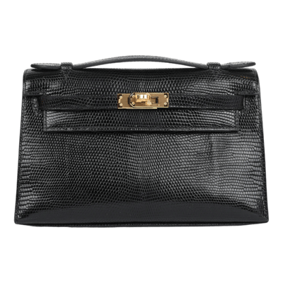 Herm&egrave;s Kelly To Go 22 cm L&eacute;zard Niloticus Noir Gold Hardware