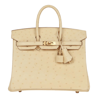 Herm&egrave;s Birkin 25 cm Autruche Vanille Gold Hardware