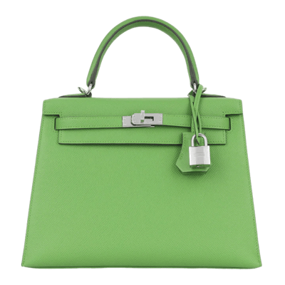 Herm&egrave;s Kelly 25 cm Epsom Sellier Vert Yucca Palladium Hardware