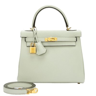 Herm&egrave;s Kelly 25 cm Togo Gris Neve Gold Hardware