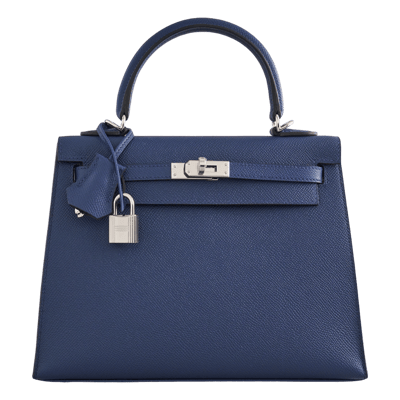 Herm&egrave;s Kelly 25 cm Epsom Sellier Epsom Bleu Navy Palladium Hardware
