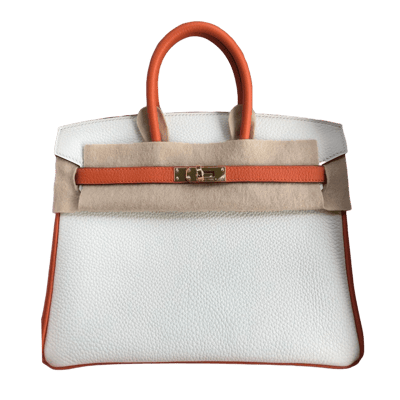 Herm&egrave;s Birkin 25 cm Togo Craie &amp; Orange Gold Hardware