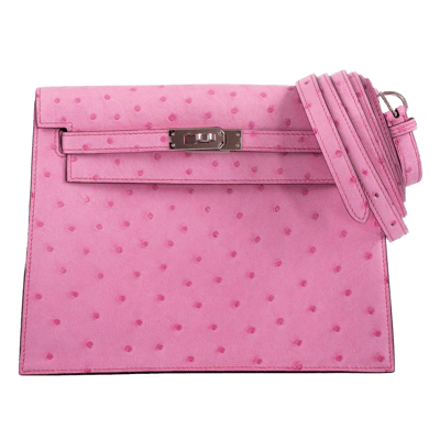 Herm&egrave;s Kelly Danse Autruche Rose Bubblegum Palladium Hardware