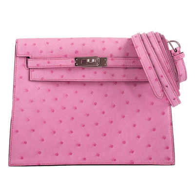 Herm&egrave;s Kelly Danse II Autruche Rose Bubblegum Palladium Hardware