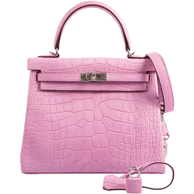 Herm&egrave;s Kelly 25 cm Mississippiensis Alligator Matte Rose Bubblegum Palladium Hardware