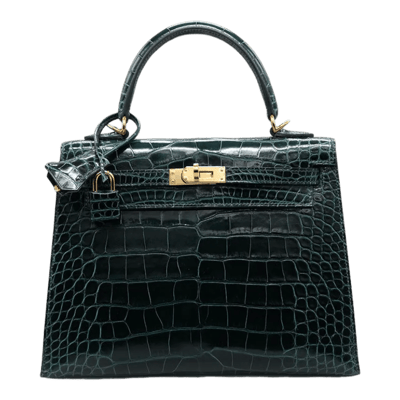 Herm&egrave;s Kelly 25 cm Sellier Mississipiensis Alligator Lisse Vert Cypr&egrave;s Gold Hardware