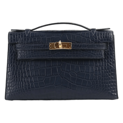 Herm&egrave;s Kelly To Go 22 cm Mississippiensis Alligator Matte Bleu Nuit Gold Hardware