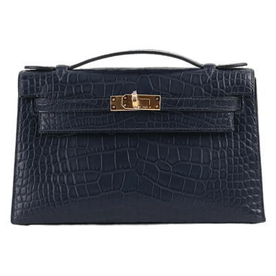 Herm&egrave;s Kelly Mini Pochette 22 cm Mississippiensis Alligator Matte Bleu Nuit Gold Hardware