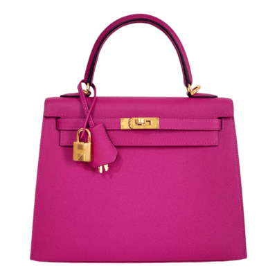 Herm&egrave;s Kelly 25 cm Epsom Sellier Rose Pourpre Gold Hardware