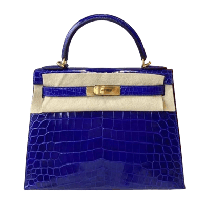 Herm&egrave;s Kelly 28 cm Sellier Crocodile Niloticus Lisse Bleu Electrique Gold Hardware