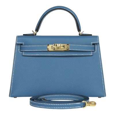 Herm&egrave;s Kelly 20 cm Epsom Sellier Bleu Jean Gold Hardware