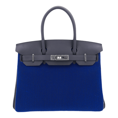 Herm&egrave;s Birkin 30 cm Swift Bleu Caban / Broderie Bleu Saphir Palladium Hardware