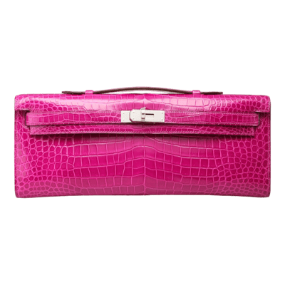 Herm&egrave;s Kelly Cut Crocodile Porosus Lisse Rose Sheherazade Palladium Hardware