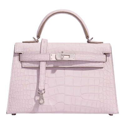 Herm&egrave;s Kelly 20 cm Sellier Mississippiensis Alligator Matte Mauve P&acirc;le Palladium Hardware