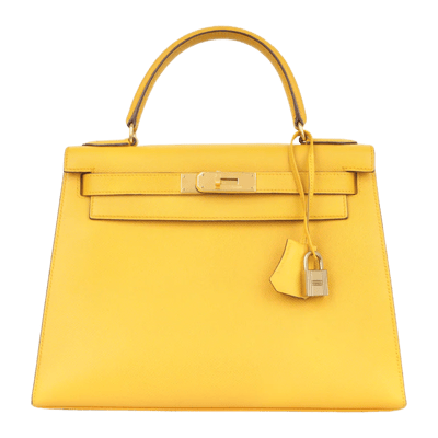 Herm&egrave;s Kelly 28 cm Epsom Sellier Jaune Ambre Gold Hardware