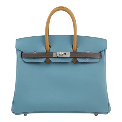 Herm&egrave;s Birkin 25 cm Epsom Tricolour Bleu Jean Ecorce Sesame Palladium Hardware