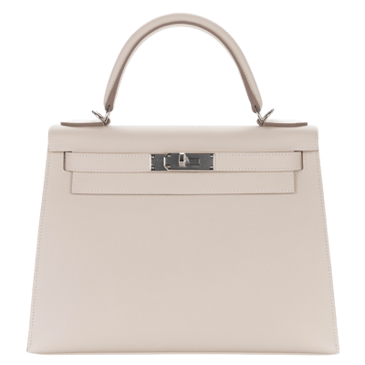 Herm&egrave;s Kelly 28 cm Epsom Sellier Craie Palladium Hardware