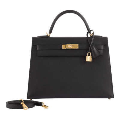 Herm&egrave;s Kelly 32 cm Epsom Sellier Noir Gold Hardware