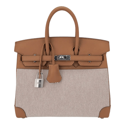 Herm&egrave;s Birkin 25 cm Town &amp; Country Toile H &Eacute;cru / Swift Biscuit Palladium Hardware