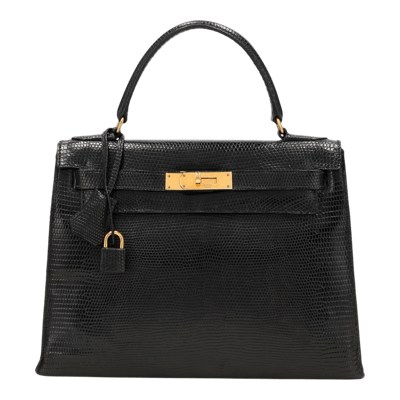 Herm&egrave;s Kelly 20 cm Sellier L&eacute;zard Noir Gold Hardware