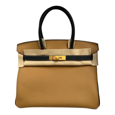 Herm&egrave;s Birkin 30 cm Horse Shoe Stamped Special Order Togo Biscuit &amp; Bleu Colvert Brushed Gold Hardware