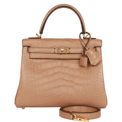 Herm&egrave;s Kelly 25 cm Mississippiensis Alligator Matte Chai Gold Hardware