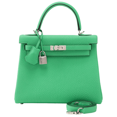 Herm&egrave;s Kelly 25 cm Togo Vert Comics Palladium Hardware