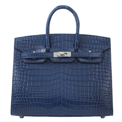 Herm&egrave;s Birkin 25 cm Sellier Crocodile Porosus Matte Bleu Indigo Aizome Palladium Hardware