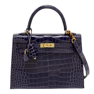 Herm&egrave;s Kelly 25 cm Sellier Mississipiensis Alligator Lisse Bleu Encre Gold Hardware