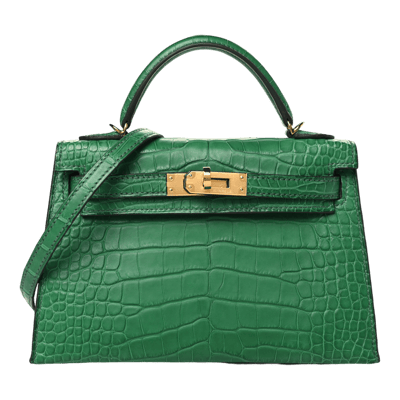 Herm&egrave;s Kelly 20 cm Sellier Mississippiensis Alligator Matte Vert Cactus Gold Hardware