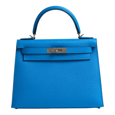 Herm&egrave;s Kelly 28 cm Epsom Sellier Bleu Zanzibar Palladium Hardware