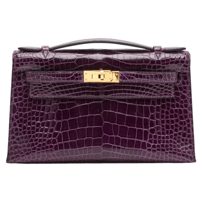 Herm&egrave;s Kelly Mini Pochette 22 cm Mississippiensis Alligator Lisse Purple Amethyst Gold Hardware