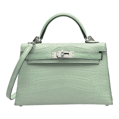 Herm&egrave;s Kelly 20 cm Sellier Mississippiensis Alligator Matte Vert D'eau Palladium Hardware