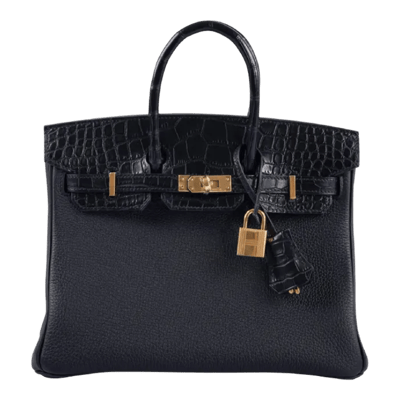 Herm&egrave;s Birkin 25 cm Touch Togo &amp; Mississippiensis Alligator Matte Noir Gold Hardware