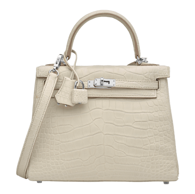 Herm&egrave;s Kelly 25 cm Mississippiensis Alligator Matte Gris B&eacute;ton Palladium Hardware